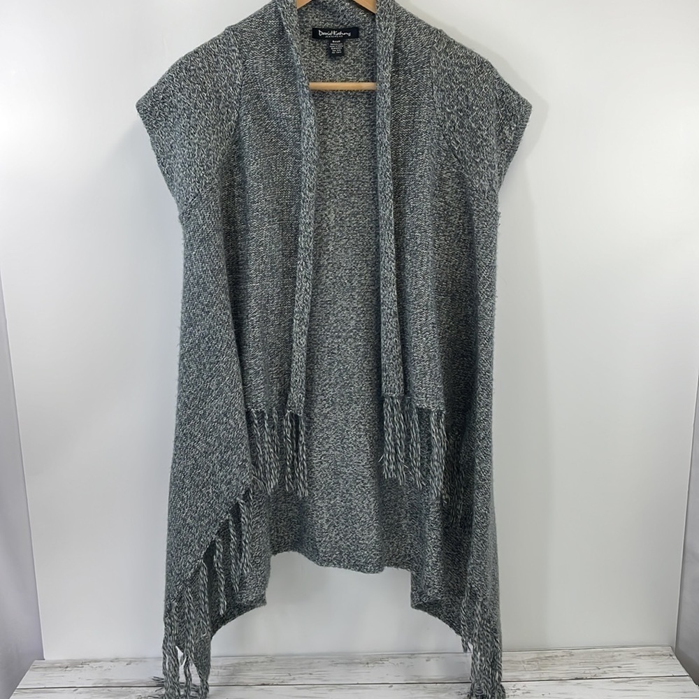 DAVID KAHN jeans wear long gray fringe cardigan short sleeves SZ S